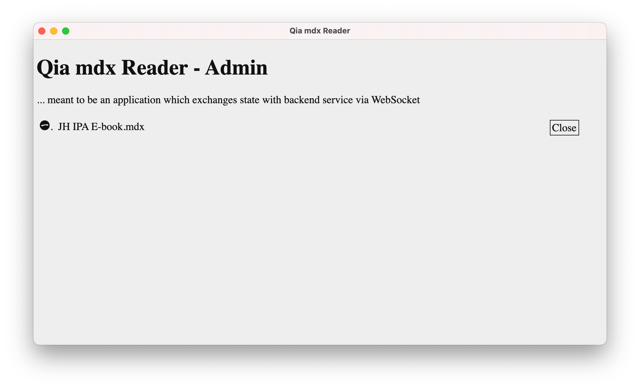 Qia mdx Reader - Launcher, in Light Theme, on macOS